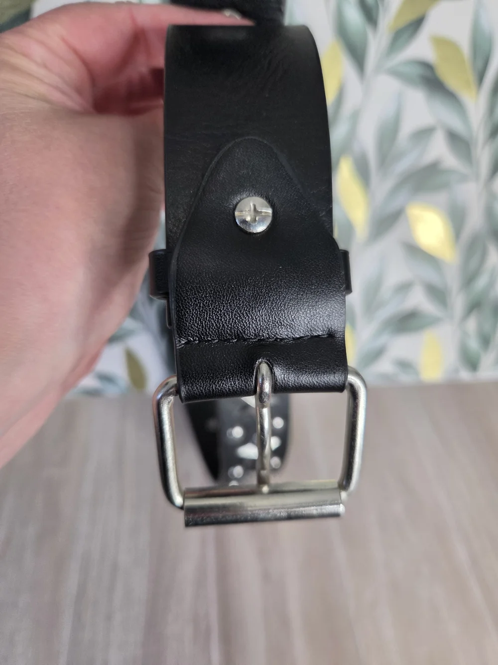 Y2K Black Faux Leather Star Studded Belt Silver Grommet Roller Buckle Punk